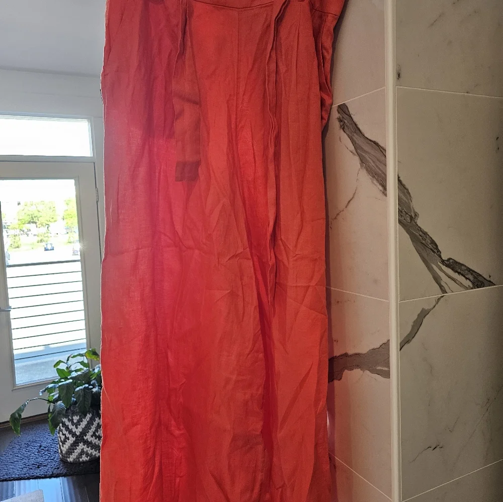 Banana Republic (BR) orange-red wide leg linen pants 18 XL NWT